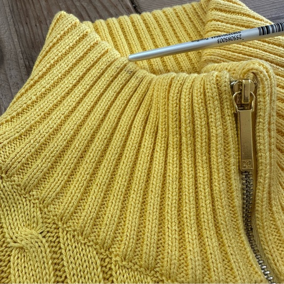 Lauren Ralph Lauren Yellow Zip Front Cable Knit Cardigan Sweater Women’s Sz L - Picture 12 of 13